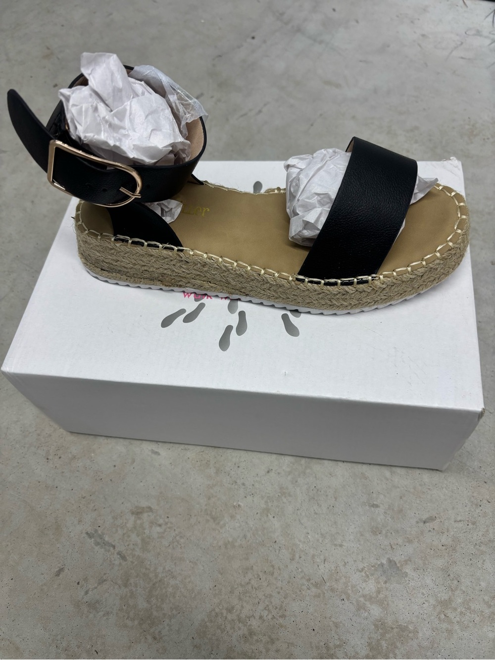 Olivia Miller Black Espadrille Platform Sandal with Ankle Strap